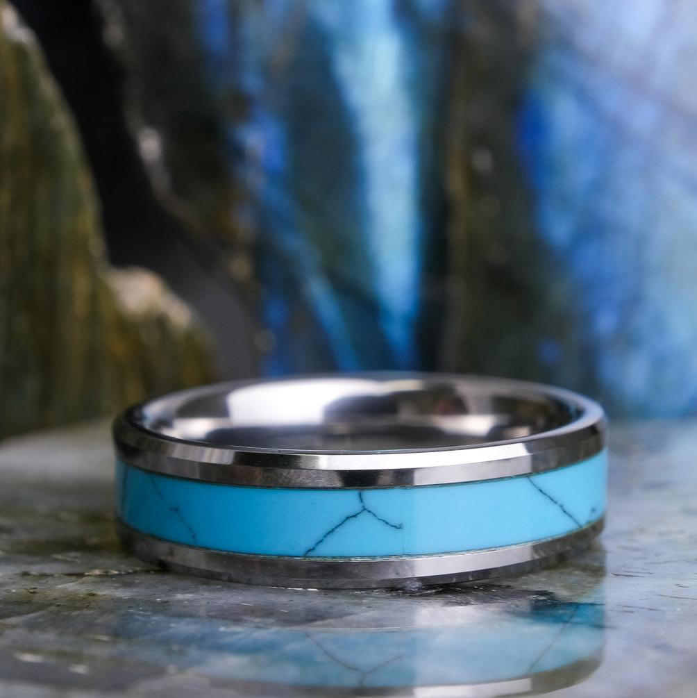 Turquoise Inlay / High Polished Silver - 6mm