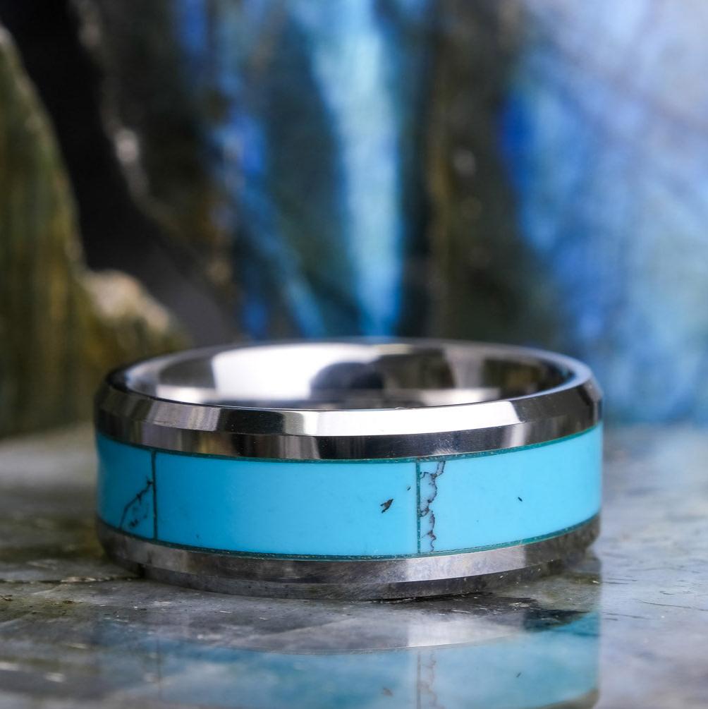 Turquoise Inlay / High Polished Silver - 8mm