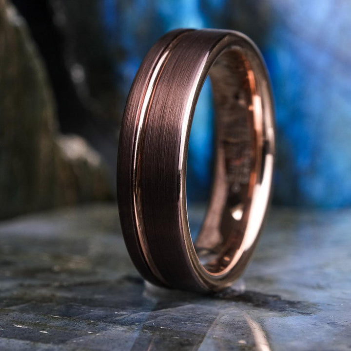 Mocha Brown Brushed / Rose Gold Stripe - 6mm