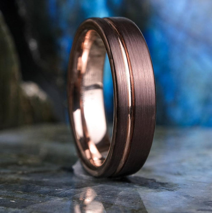 Mocha Brown Brushed / Rose Gold Stripe - 6mm