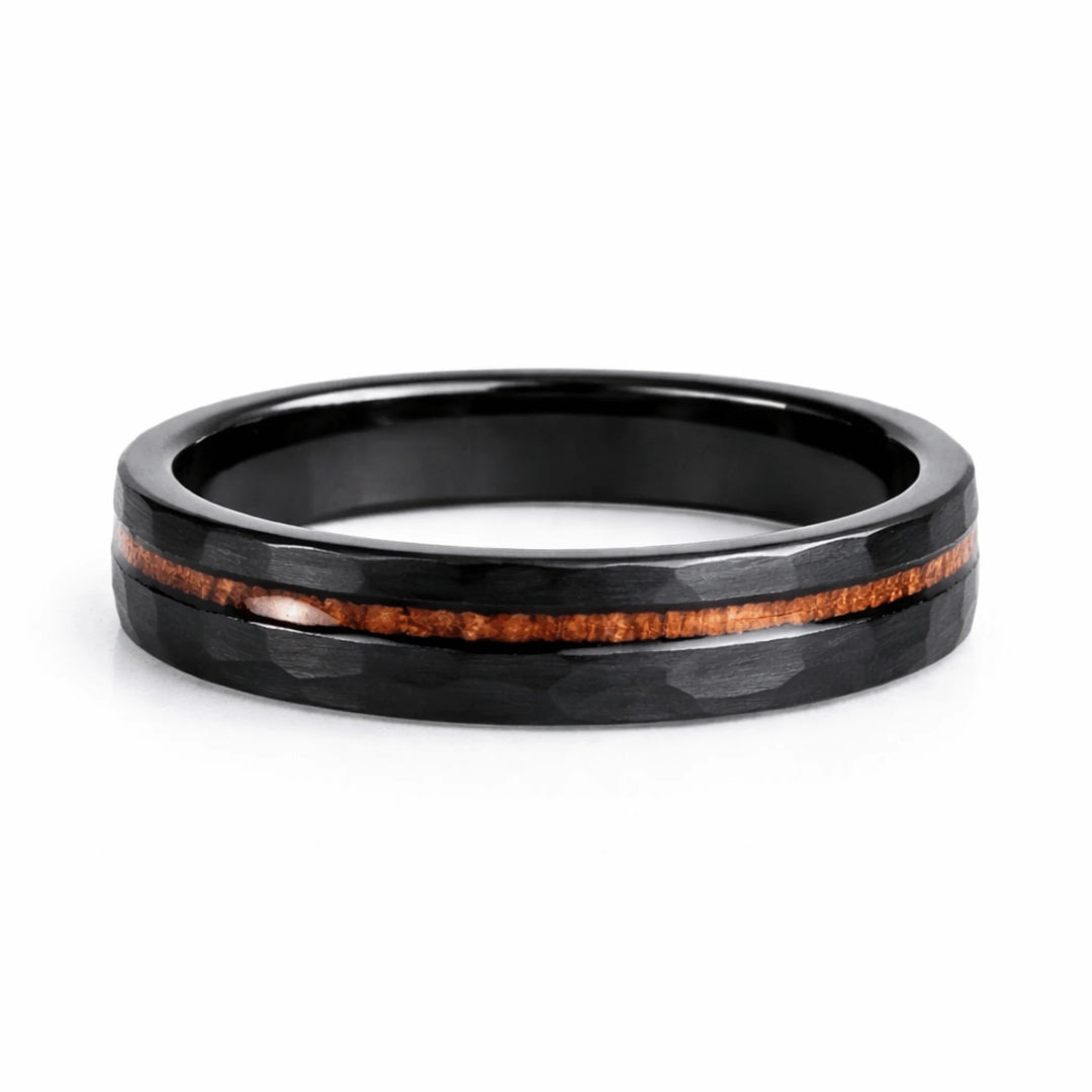 His & Hers Koa Wood Set | Black Hammered w/ Stripe | 4mm + 6mm
