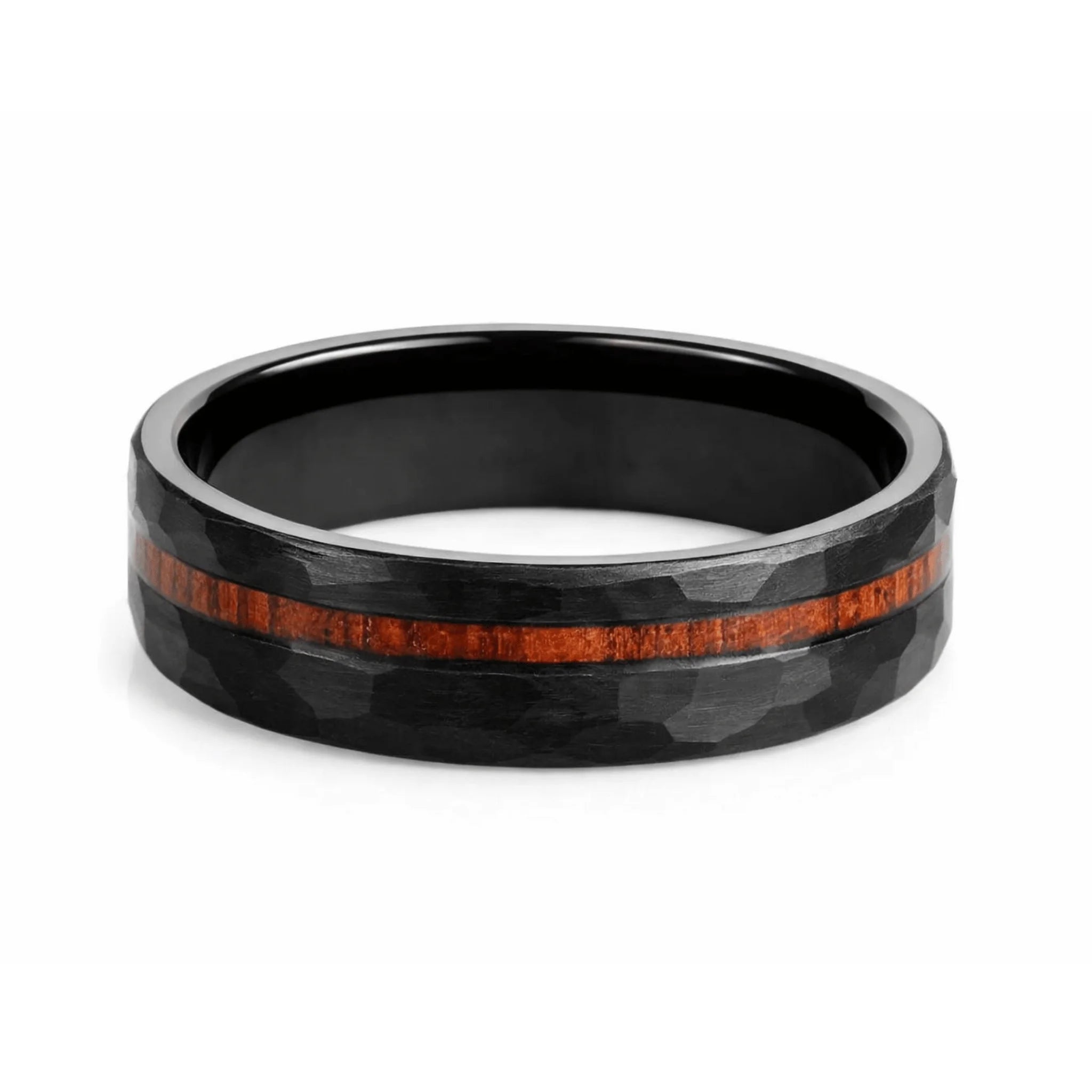 His & Hers Koa Wood Set | Black Hammered w/ Stripe | 4mm + 6mm