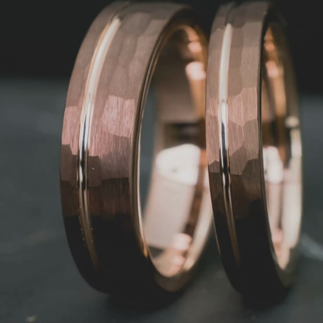 His & Hers Mocha Brown Hammered Stripe | 4mm + 6mm
