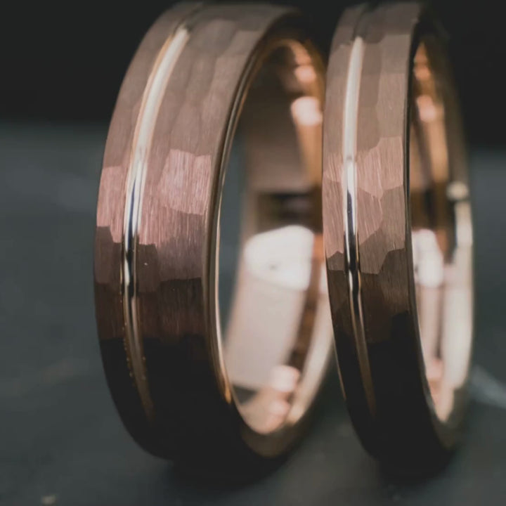His & Hers Mocha Brown Hammered Stripe | 4mm + 6mm