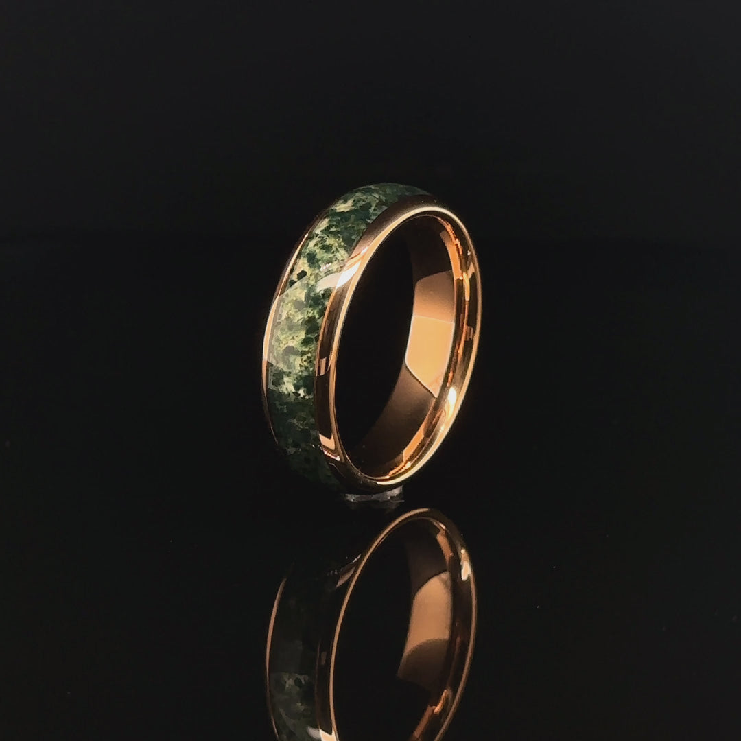 Moss Agate Rose Gold Band - 6mm