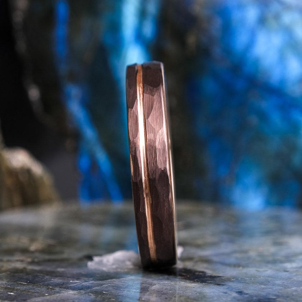 Mocha Brown Hammered / Rose Gold Stripe - 4mm