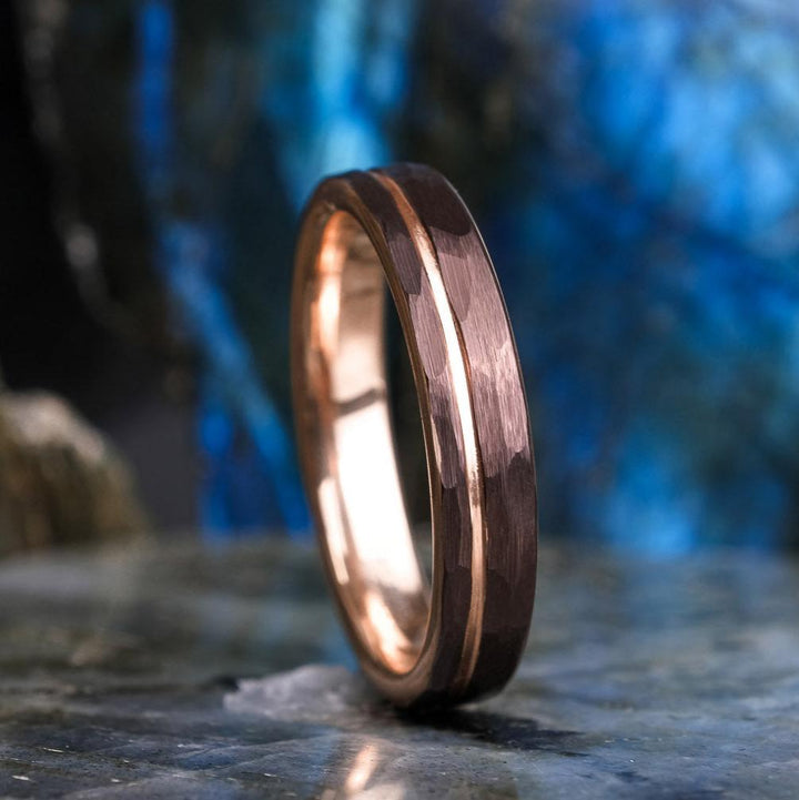 Mocha Brown Hammered / Rose Gold Stripe - 4mm