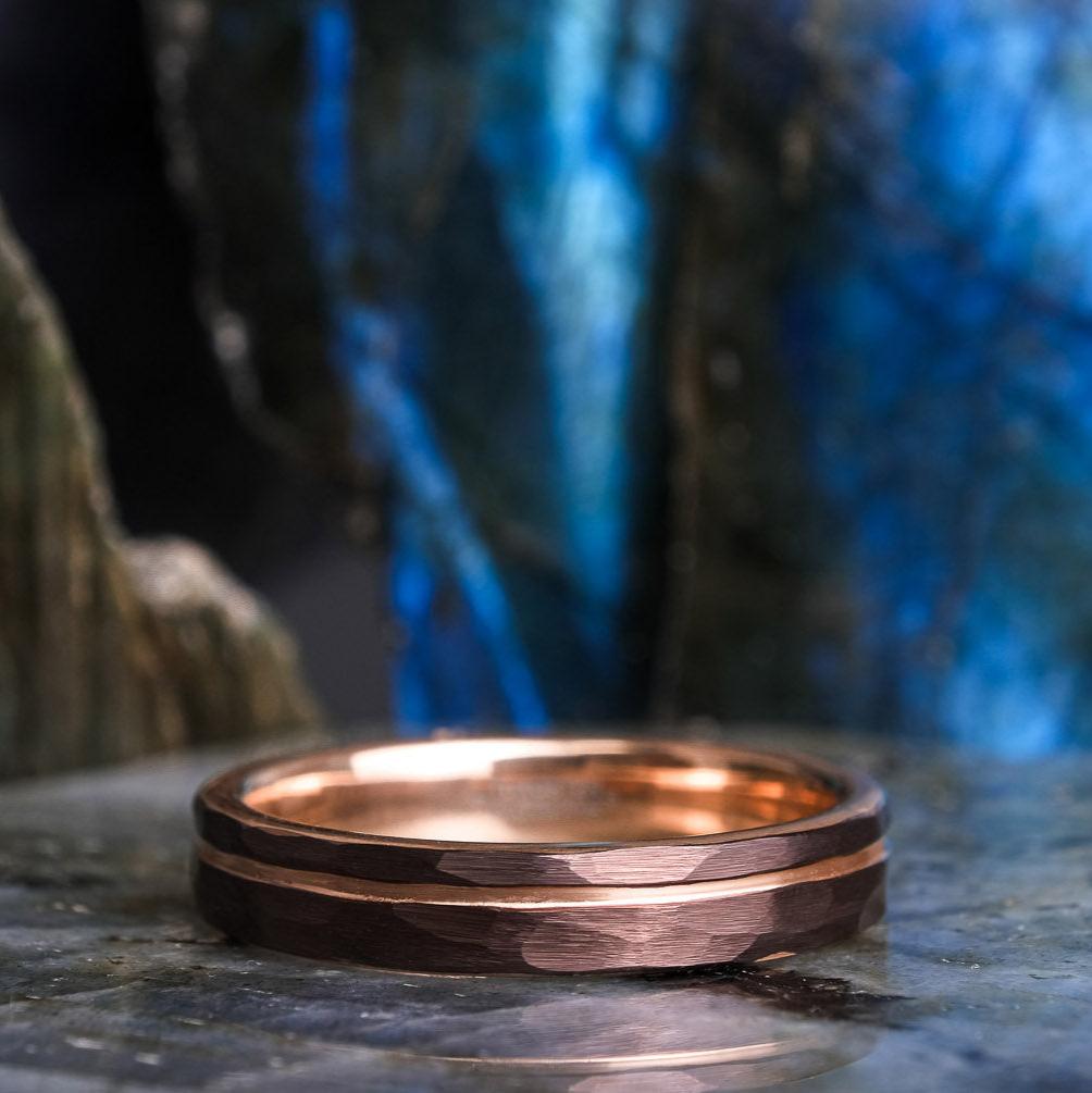 Mocha Brown Hammered / Rose Gold Stripe - 4mm