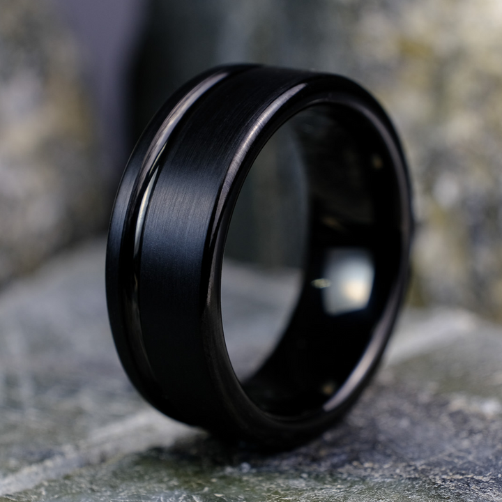 Elegant Brushed Black Band with Stripe - 8mm