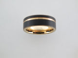 8mm BRUSHED Black Tungsten Carbide Unisex Band With Yellow Gold* Stripe & Interior