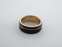 8mm BRUSHED Black Tungsten Carbide Unisex Band With Yellow Gold* Stripe & Interior