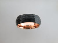 8mm HAMMERED Black Tungsten Carbide Unisex Band With Rose Gold* Interior