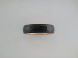 6mm HAMMERED Black Tungsten Carbide Unisex Band With Rose Gold* Interior