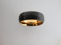 8mm HAMMERED Black Tungsten Carbide Unisex Band With Yellow Gold* Interior
