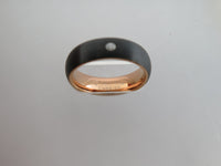 6mm BRUSHED Black Tungsten Carbide Unisex Band with CZ Stone & Rose Gold Interior