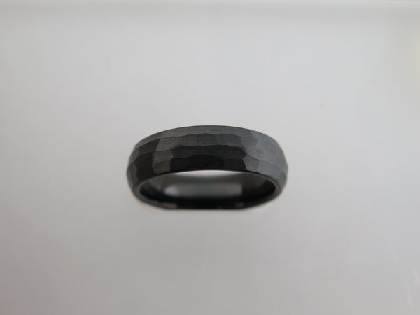 6mm HAMMERED Black Tungsten Carbide Unisex Band