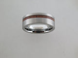8mm BRUSHED Silver* Tungsten Carbide Unisex Band with KOA Wood Stripe Inlay