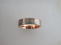 6mm HAMMERED Silver* Tungsten Carbide Unisex Band with Rose Gold* Stripe & Interior