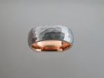 8mm HAMMERED Silver* Tungsten Carbide Unisex Band With Rose Gold* Interior