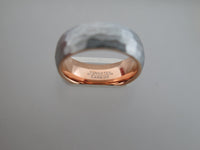 8mm HAMMERED Silver* Tungsten Carbide Unisex Band With Rose Gold* Interior