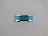 8mm POLISHED Silver* Tungsten Carbide Unisex Band with Turquoise Inlay
