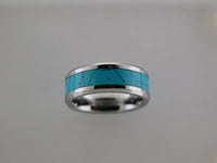 8mm POLISHED Silver* Tungsten Carbide Unisex Band with Turquoise Inlay