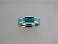 6mm POLISHED Silver* Tungsten Carbide Unisex Band with Turquoise Inlay