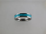 6mm POLISHED Silver* Tungsten Carbide Unisex Band with Turquoise Inlay