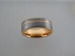 8mm BRUSHED Silver* Tungsten Carbide Unisex Band with Yellow Gold* Stripe and Interior
