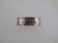 8mm HAMMERED Silver* Tungsten Carbide Unisex Band with Yellow Gold* Stripe and Interior