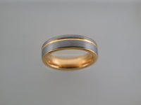 6mm BRUSHED Silver* Tungsten Carbide Unisex Band with Yellow Gold* Stripe & Interior