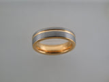 6mm BRUSHED Silver* Tungsten Carbide Unisex Band with Yellow Gold* Stripe & Interior