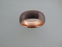 8mm HAMMERED Mocha Brown Tungsten Carbide Unisex Band With Rose Gold* Interior