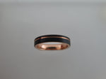 4mm BRUSHED Black Tungsten Carbide Unisex Band With Rose Gold* Stripe & Interior