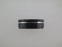 8mm HAMMERED Black Tungsten Carbide Unisex Band with Silver* Stripe & Interior