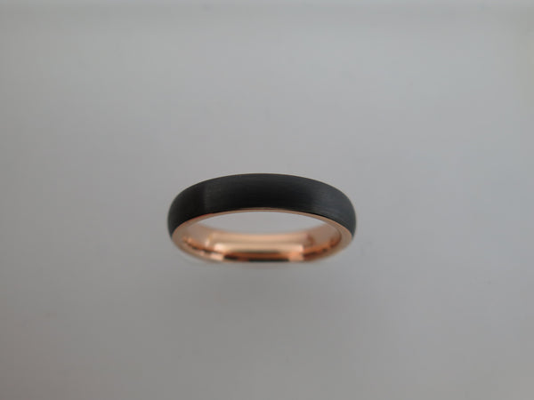 4mm BRUSHED Black Tungsten Carbide Unisex Band With Rose Gold* Interior