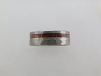 8mm HAMMERED Silver* Tungsten Carbide Unisex Band with KOA Wood Stripe Inlay