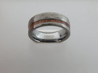 8mm HAMMERED Silver* Tungsten Carbide Unisex Band with KOA Wood Stripe Inlay