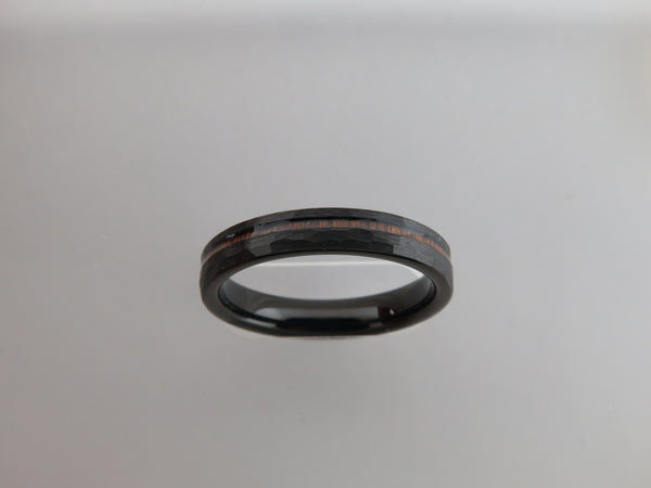 4mm HAMMERED Black Tungsten Carbide Unisex Band with KOA Wood Stripe Inlay