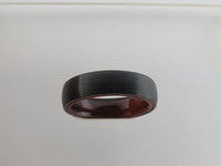 6mm BRUSHED Black Tungsten Carbide Unisex Band With KOA Wood Interior