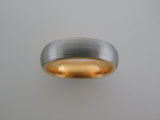 6mm BRUSHED Silver* Tungsten Carbide Unisex Band with Yellow Gold* Interior