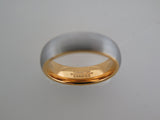 6mm BRUSHED Silver* Tungsten Carbide Unisex Band with Yellow Gold* Interior