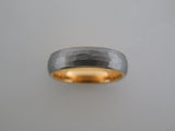6mm HAMMERED Silver* Tungsten Carbide Unisex Band With Yellow Gold* Interior