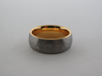 8mm HAMMERED Silver* Tungsten Carbide Unisex Band With Yellow Gold* Interior