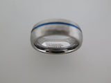 8mm ROUNDED HAMMERED Silver* Tungsten Carbide Unisex Band with Blue Stripe