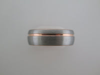 8mm ROUNDED BRUSHED Silver* Tungsten Carbide Unisex Band with Rose Gold* Stripe and Interior