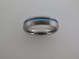 6mm ROUNDED HAMMERED Silver* Tungsten Carbide Unisex Band with Blue Stripe