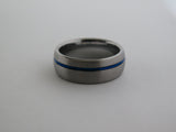 8mm ROUNDED BRUSHED Silver* Tungsten Carbide Unisex Band with Blue Stripe
