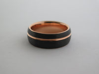 8mm ROUNDED BRUSHED Black Tungsten Carbide Unisex Band With Rose Gold* Stripe and Interior
