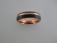 6mm ROUNDED HAMMERED Black* Tungsten Carbide Unisex Band With Rose Gold* Stripe and Interior
